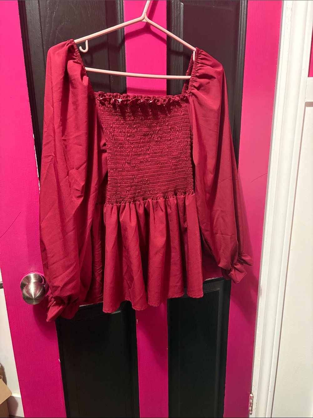 Women’s Smocked Peasant Blouse - Burgundy